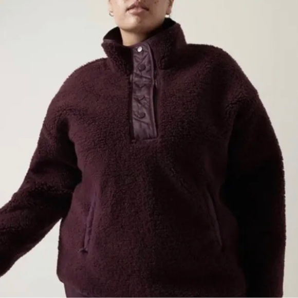 Athleta cozy Sherpa snap sweatshirt color eggplant Color NWT - Picture 12 of 13